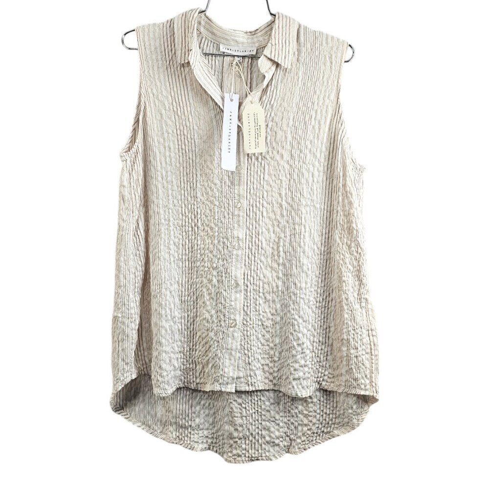 Jane & Delancey Puckered Sleeveless New Stripe Button Down Tunic Tank Top